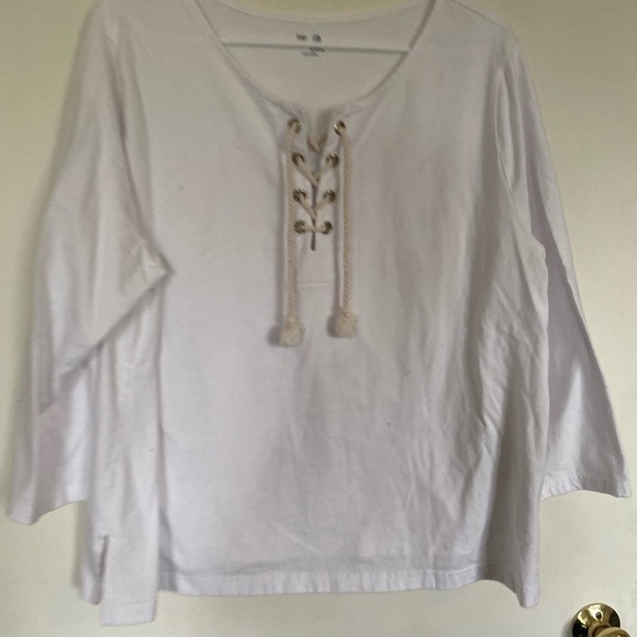 Gap XXL, ladies three-quarter length sleeve lace up white top - Picture 1 of 6